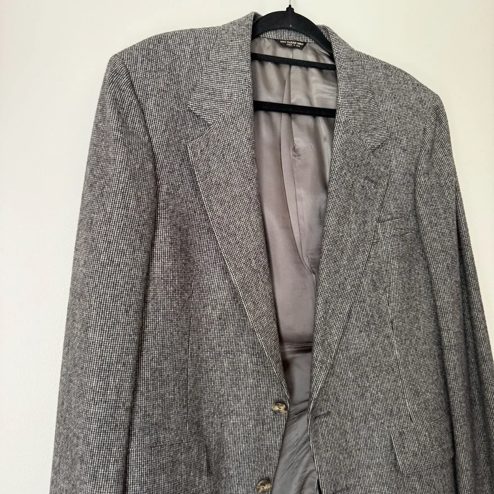 Vintage Barrister 100% Camel Hair Blazer Grey Plaid Herringbone Two Button, 42L
